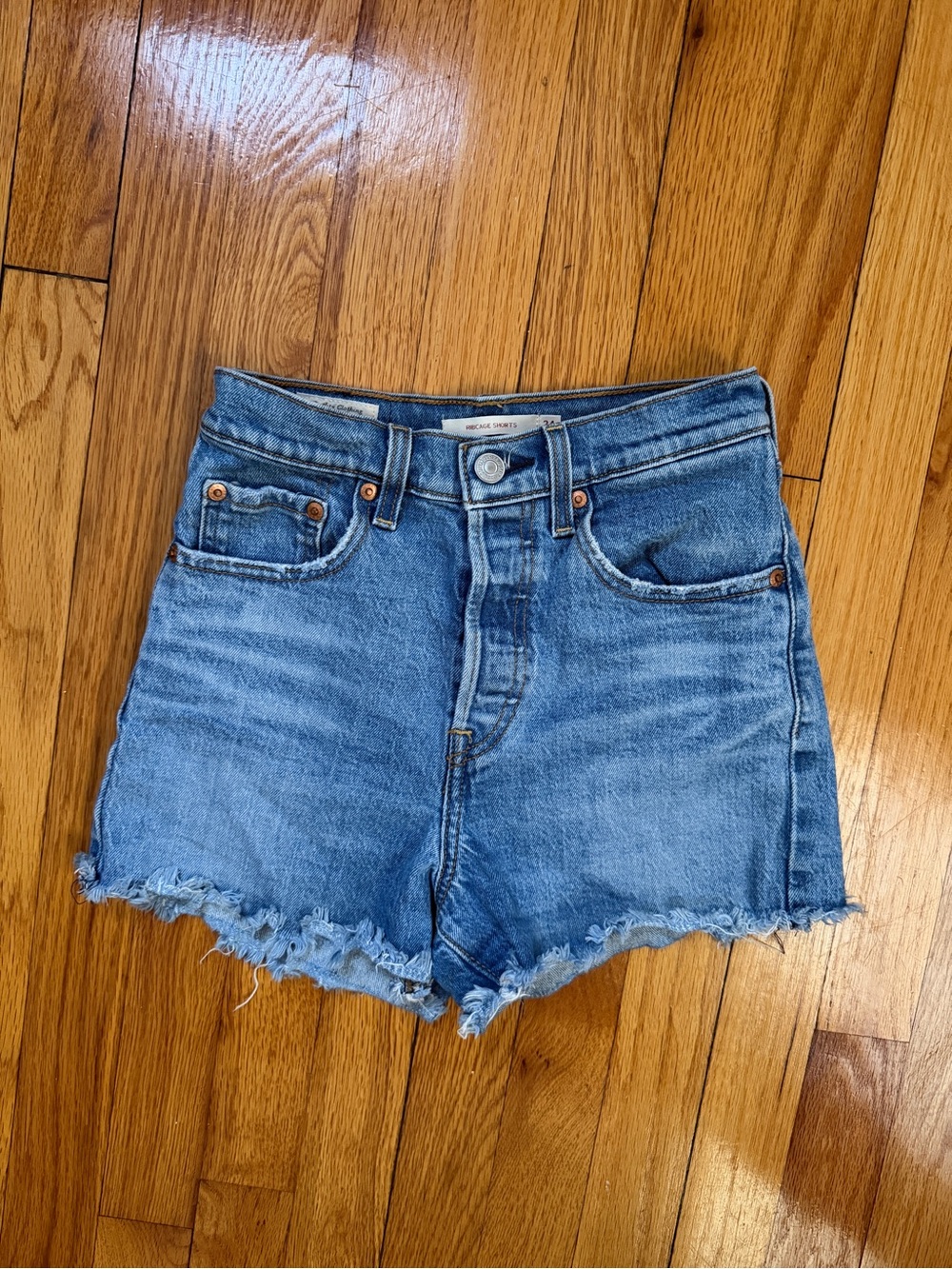 Levi's Premium Light Blue Distressed Denim Shorts Size 24